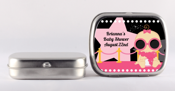  A Star Is Born!® Hollywood Black|Pink - Personalized Baby Shower Mint Tins African American Girl